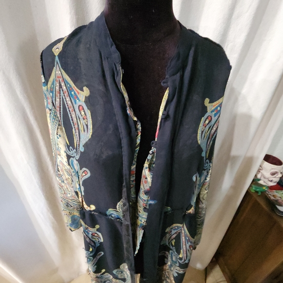 Rene Derby Top Tunic Cape Cover Womens  Multicolor Paisley Print Sequins - Picture 10 of 15